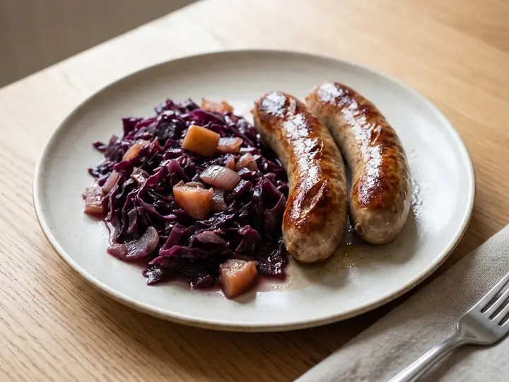 German-Style Bratwurst with Braised Red Cabbage