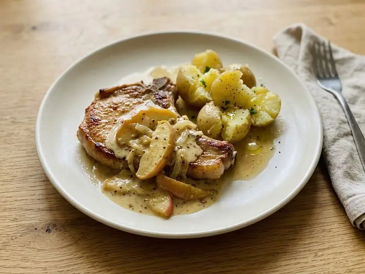 Pork Chop with Apple & Mustard Sauce