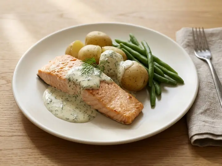 Norwegian-Style Baked Salmon with Dill Sauce