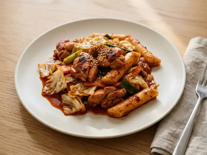 Korean Dak Galbi-Style Spicy Chicken with Rice Cakes