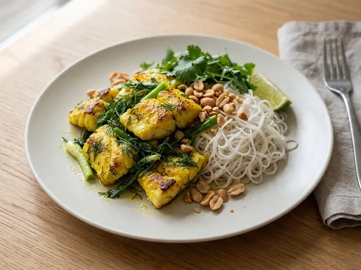 Vietnamese-Style Turmeric Dill Fish (Chả Cá) with Rice Noodles