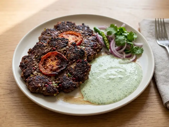 Pakistani-Style Chapli Kebab with Yoghurt Chutney