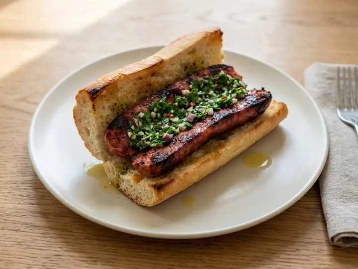 Argentinian-Style Choripán Sausage Sandwich with Chimichurri