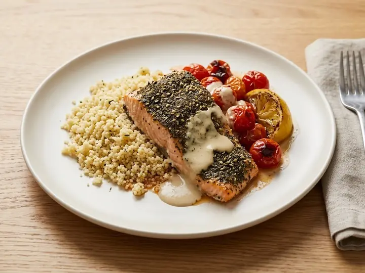 Israeli-Style Za'atar Baked Salmon with Tahini