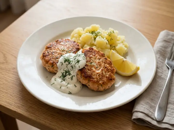 Russian-Style Salmon Kotleti with Soured Cream