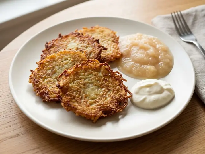 Polish-Style Potato Pancakes (Placki Ziemniaczane) with Apple Sauce