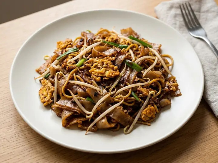 Singapore-Style Char Kway Teow with Egg and Beansprouts