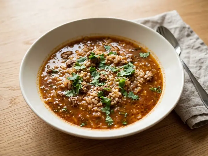 Georgian-Style Kharcho Soup (Spiced Beef & Rice Soup)
