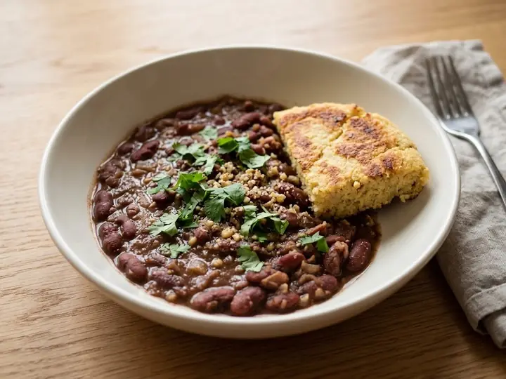 Georgian-Style Lobio (Spiced Bean Stew) with Cornbread
