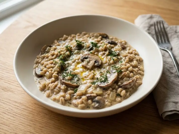 Finnish-Style Creamy Mushroom & Barley Stew (Sienimuhennos-Inspired)