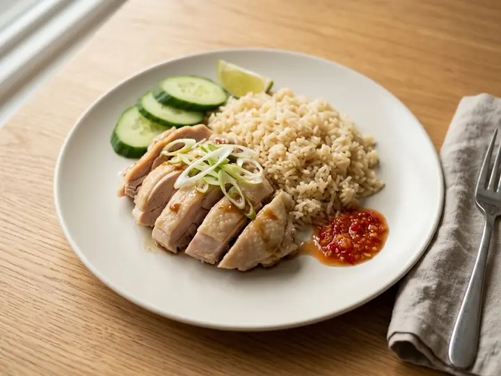 Singapore-Style Hainanese Chicken Rice with Ginger-Chilli Sauce