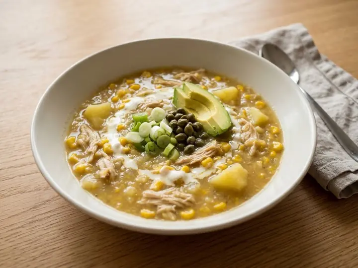 Colombian-Style Ajiaco Chicken and Potato Soup with Corn