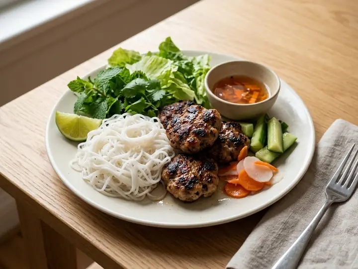 Vietnamese-Style Bún Chả (Grilled Pork Patties with Noodles and Herbs)