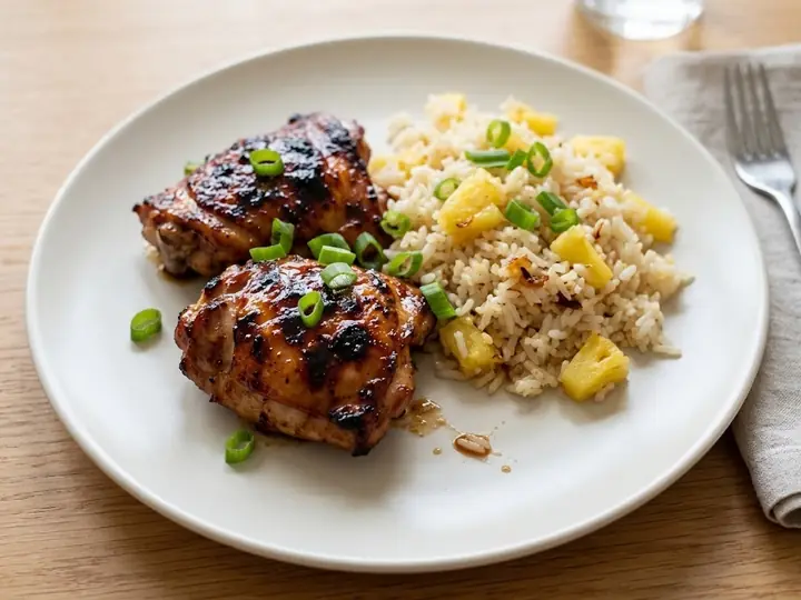 Hawaiian-Style Huli Huli Chicken Thighs with Pineapple Rice