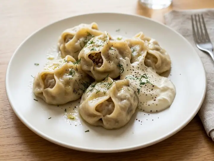 Uzbek-Style Manti Dumplings with Soured Cream