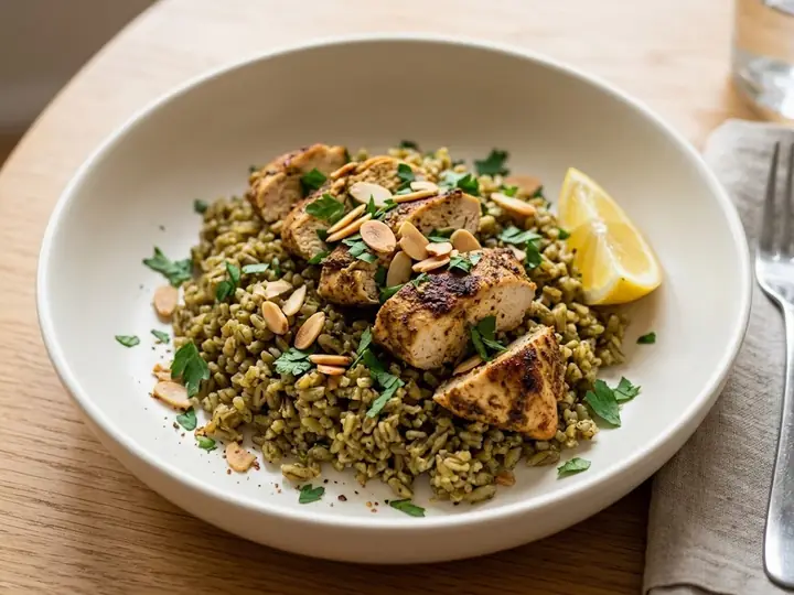 Lebanese-Style Freekeh Pilaf with Spiced Chicken