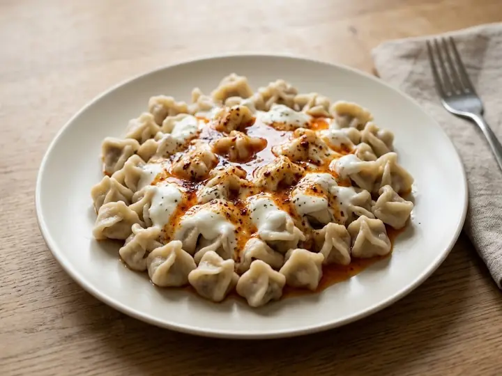 Turkish-Style Mantı Dumplings with Garlic Yoghurt and Chilli Butter