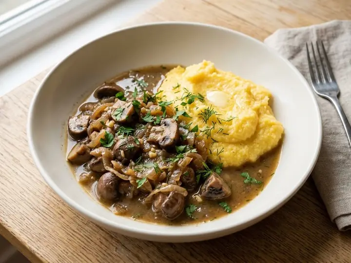 Tocăniță de Ciuperci (Mushroom Stew) with Polenta