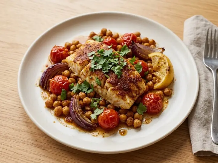 Moroccan-Spiced Cod Traybake with Chickpeas