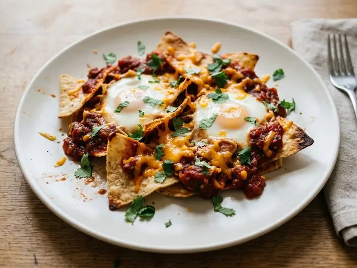 Chilaquiles-Style Baked Eggs with Tortilla Chips and Salsa