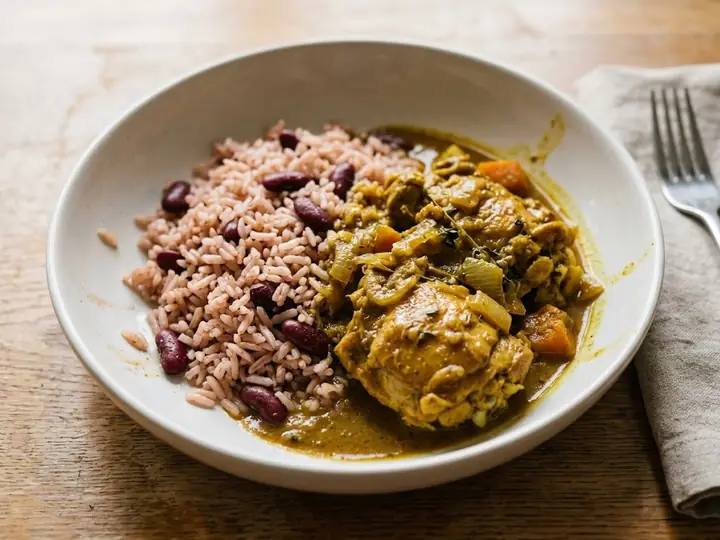 Jamaican-Style Chicken Curry with Rice and Peas
